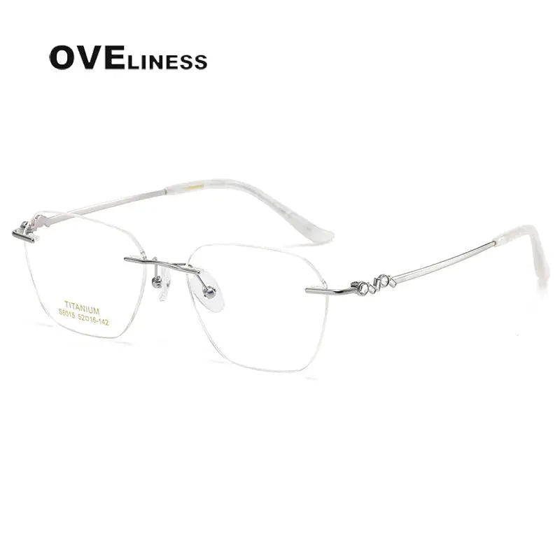 Women's Oval Rimless Titanium Flat Top Prescription Glasses 6015 — view 9 | Rx Spectacle