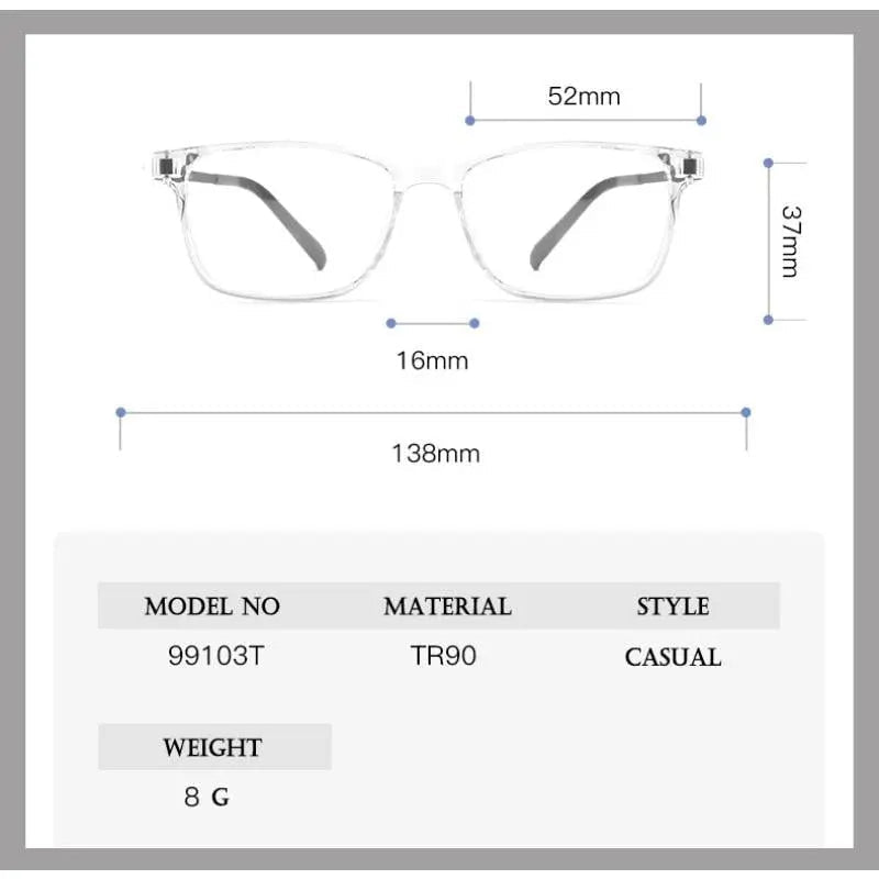 Unisex Square Full Rim TR90 Prescription Glasses 99103T — view 6 | Rx Spectacle