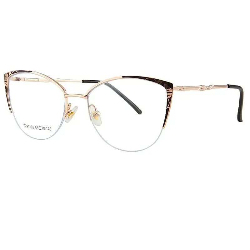 Women's Cat Eye Semi-Rimless Acetate Prescription Glasses 87198 — view 5 | Rx Spectacle
