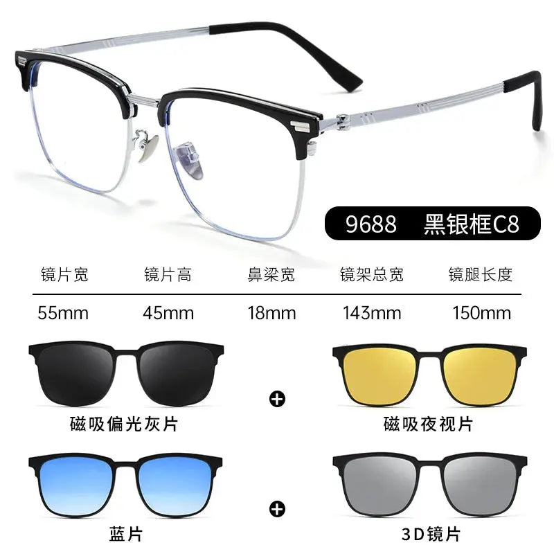 Unisex Square Full Rim Titanium Clip-On Prescription Glasses 96889 — view 5 | Rx Spectacle