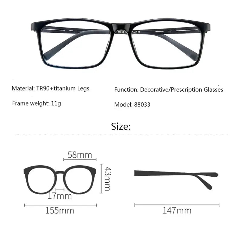 Unisex Square Full Rim Titanium Oversized Prescription Glasses 88033 — view 3 | Rx Spectacle