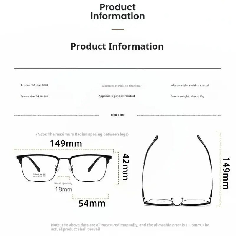 Unisex Square Full Rim Titanium Oversized Prescription Glasses 728609 — view 2 | Rx Spectacle