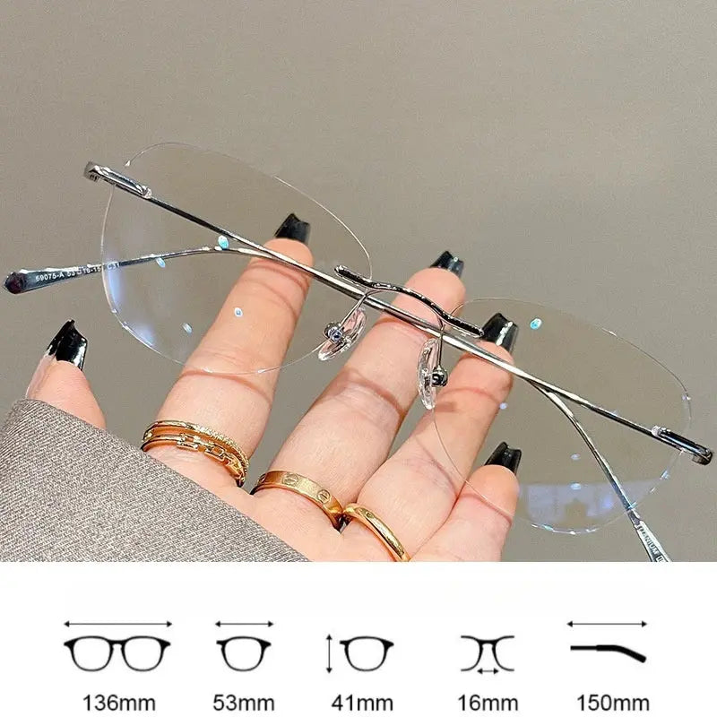 Women's Cat Eye Rimless Titanium Prescription Glasses Y1690 — view 2 | Rx Spectacle
