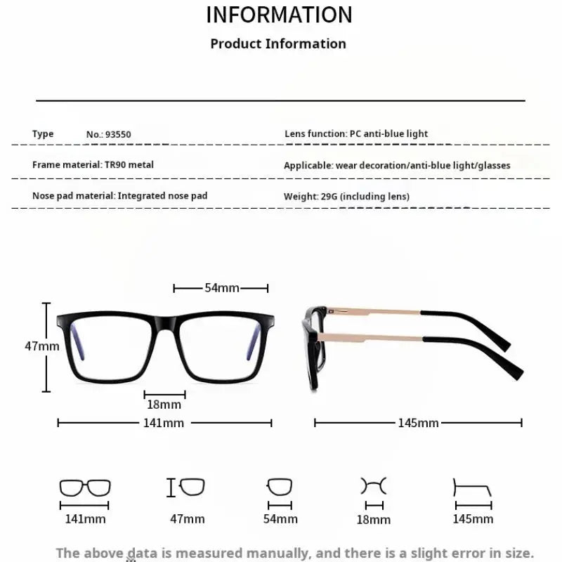 Unisex Square Full Rim TR90 Prescription Glasses 93550 — view 2 | Rx Spectacle