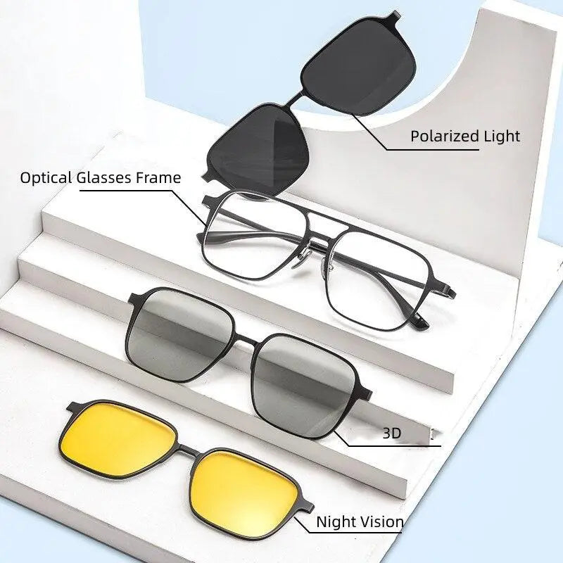 Unisex Square Full Rim Titanium Clip-On Prescription Glasses 9908 — view 9 | Rx Spectacle