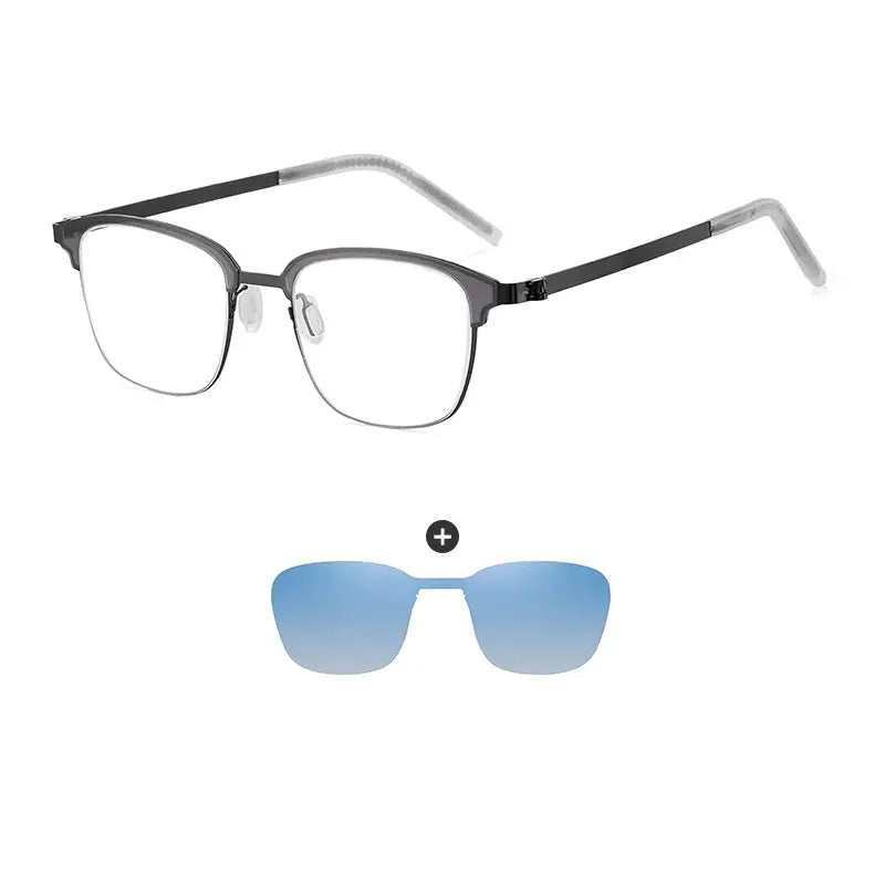 Unisex Square Full Rim Stainless Steel Clip-On Prescription Glasses 790377 — view 5 | Rx Spectacle