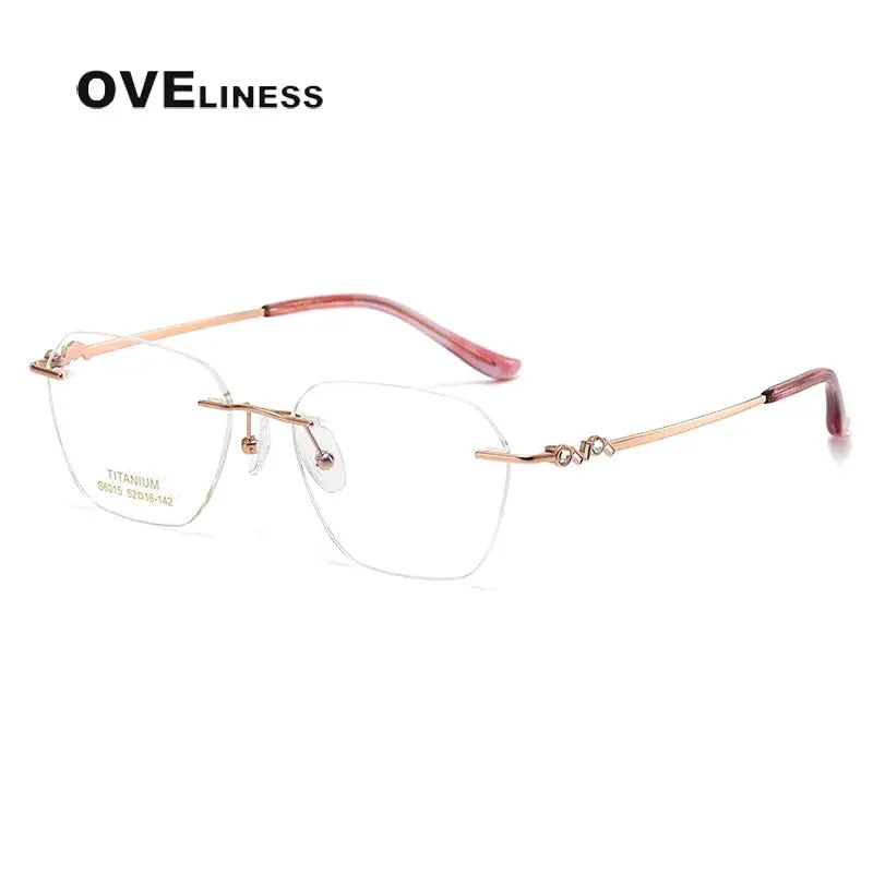 Women's Oval Rimless Titanium Flat Top Prescription Glasses 6015 — view 8 | Rx Spectacle