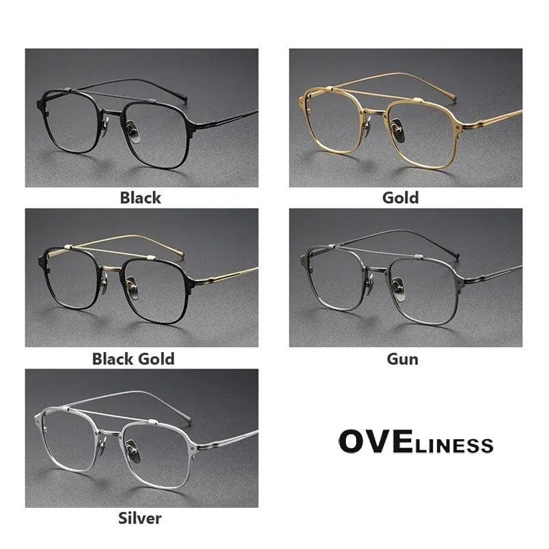 Unisex Square Full Rim Titanium Double Bridge Prescription Glasses Kj31 — view 8 | Rx Spectacle