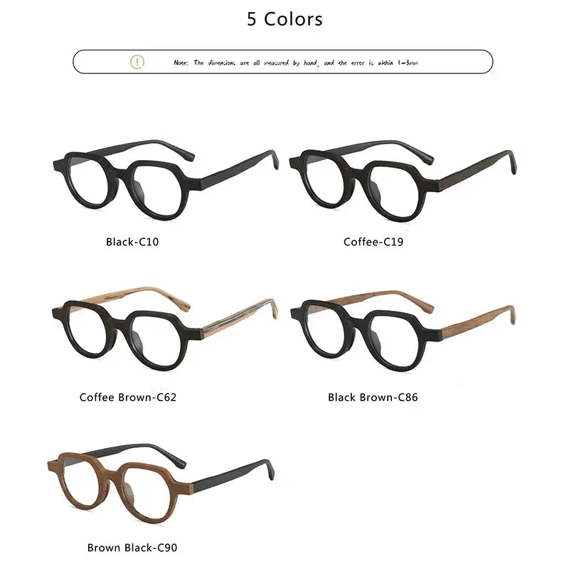 Unisex Round Full Rim Wood Flat Top Prescription Glasses 2311 — view 5 | Rx Spectacle