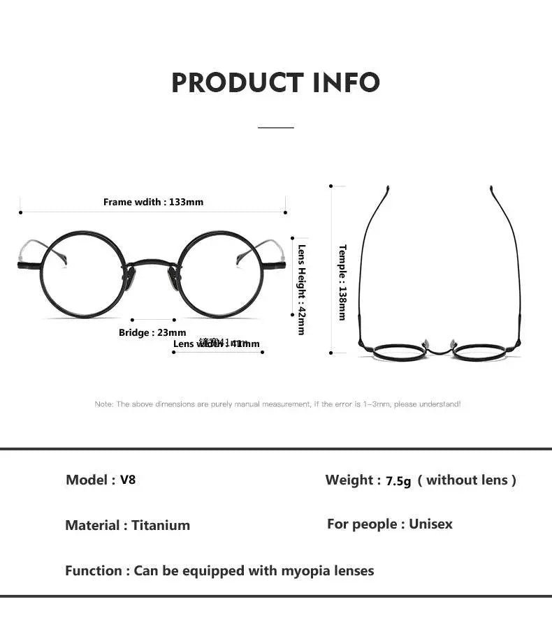 Unisex Round Full Rim Titanium Prescription Glasses V8 — view 11 | Rx Spectacle
