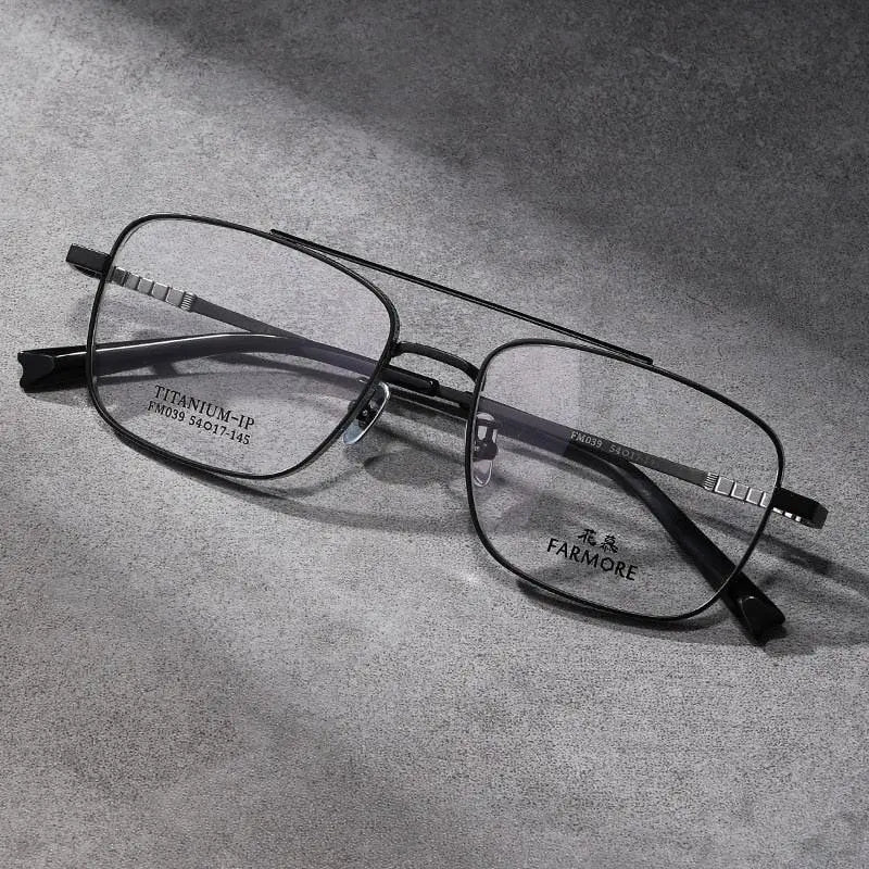 Unisex Square Full Rim Titanium Double Bridge Prescription Glasses Fm039 — view 7 | Rx Spectacle