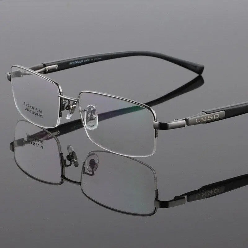 Unisex Square Semi-Rimless Titanium Prescription Glasses 9910 — view 9 | Rx Spectacle