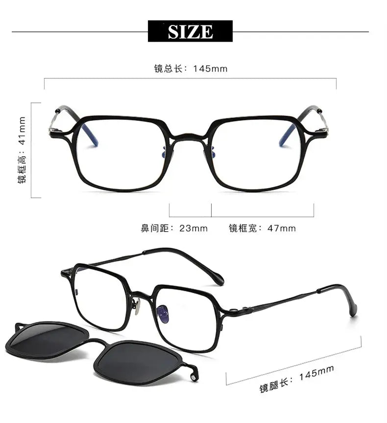 Unisex Square Full Rim Titanium Clip-On Prescription Glasses — view 2 | Rx Spectacle