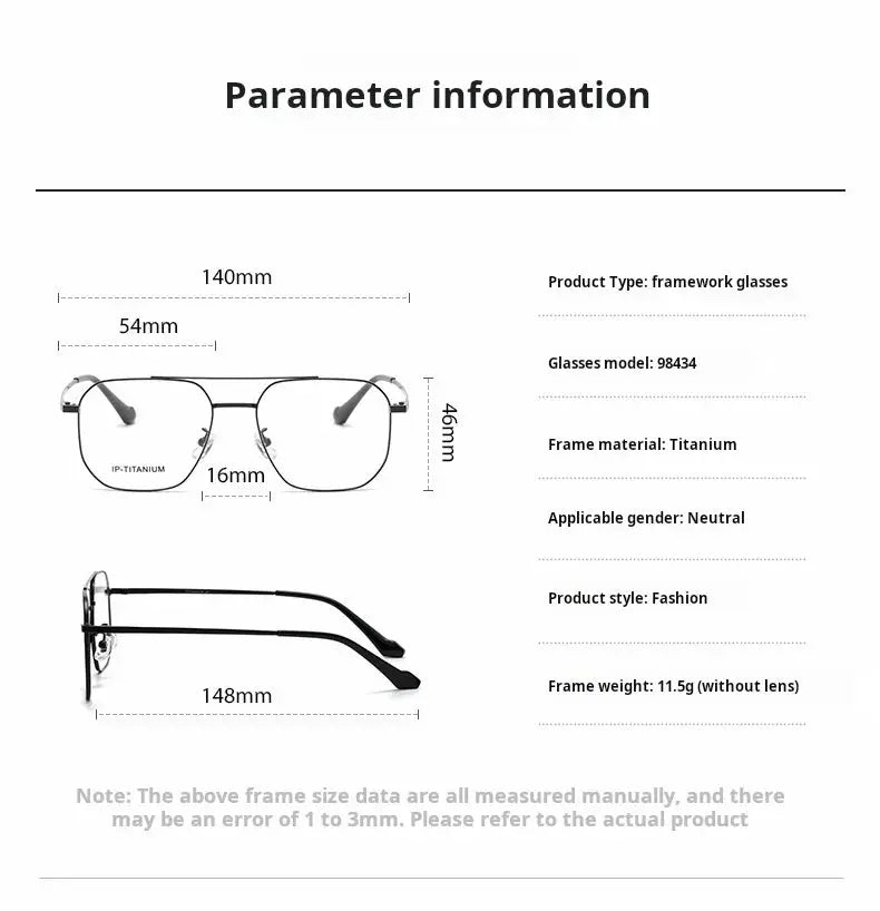 Unisex Square Full Rim Alloy Double Bridge Prescription Glasses 98434 — view 2 | Rx Spectacle