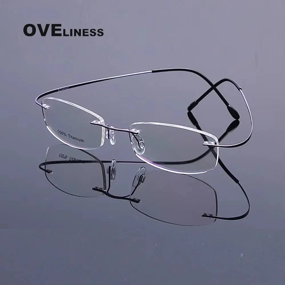 Unisex Rectangular Rimless Titanium Prescription Glasses 15002 — view 8 | Rx Spectacle