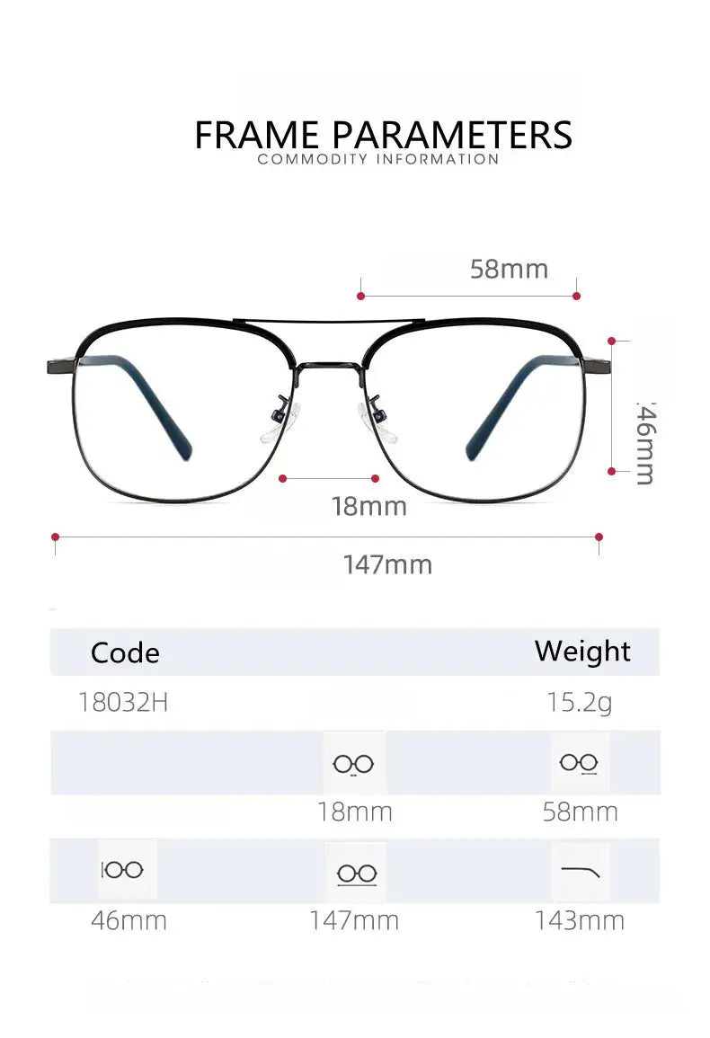Unisex Square Full Rim Alloy Double Bridge Reading Glasses 18032 — view 10 | Rx Spectacle