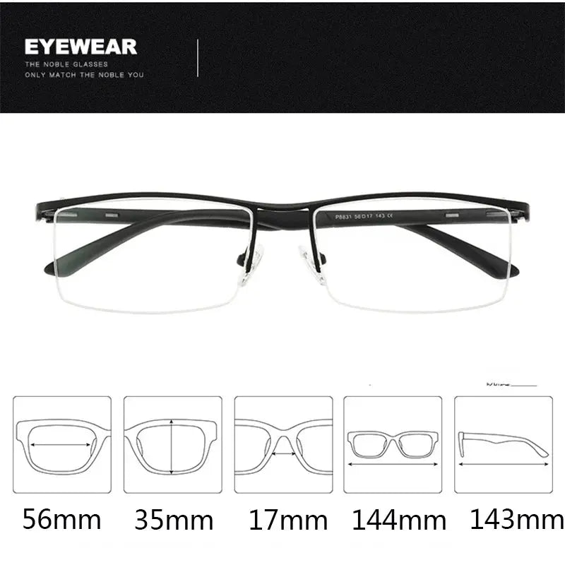 Men's Rectangular Semi-Rimless Titanium Prescription Glasses P88310 — view 2 | Rx Spectacle