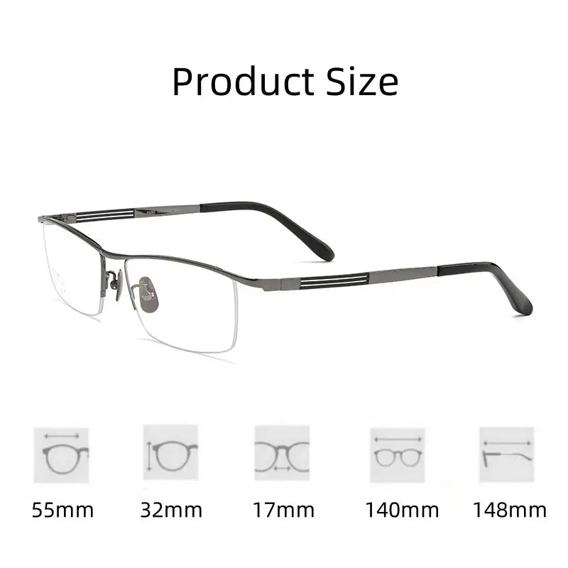 Unisex Square Semi-Rimless Titanium Prescription Glasses 80015 — view 3 | Rx Spectacle