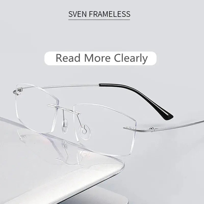 Unisex Square Rimless Titanium Reading Glasses 8161 — view 3 | Rx Spectacle