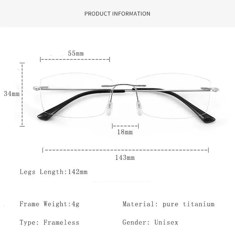Unisex Square Rimless Titanium Prescription Glasses S8161 — view 3 | Rx Spectacle