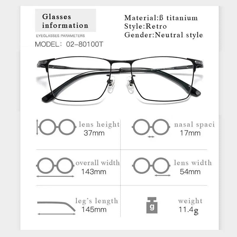 Men's Square Full Rim Titanium Prescription Glasses 80100T — view 6 | Rx Spectacle