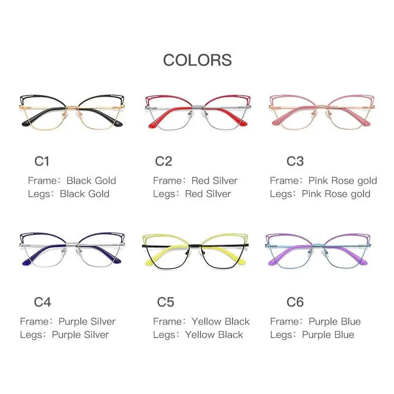 Women's Cat Eye Full Rim Alloy Prescription Glasses 3038 — view 5 | Rx Spectacle