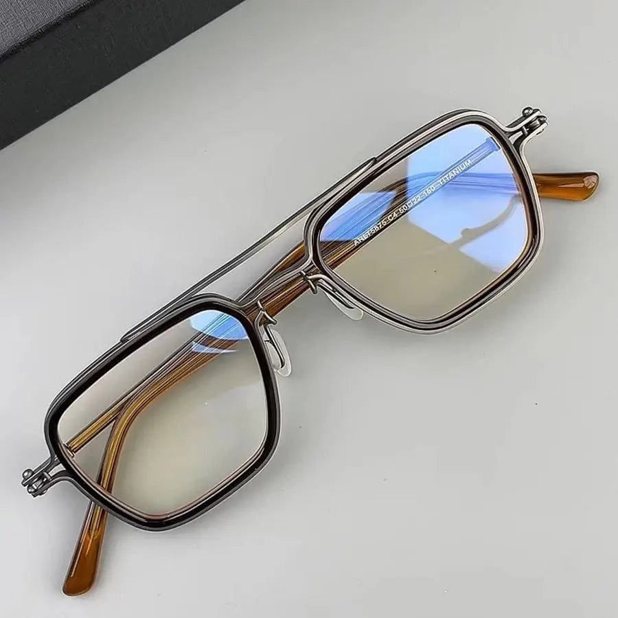 Unisex Square Full Rim Titanium Double Bridge Prescription Glasses 365875 — view 1 | Rx Spectacle
