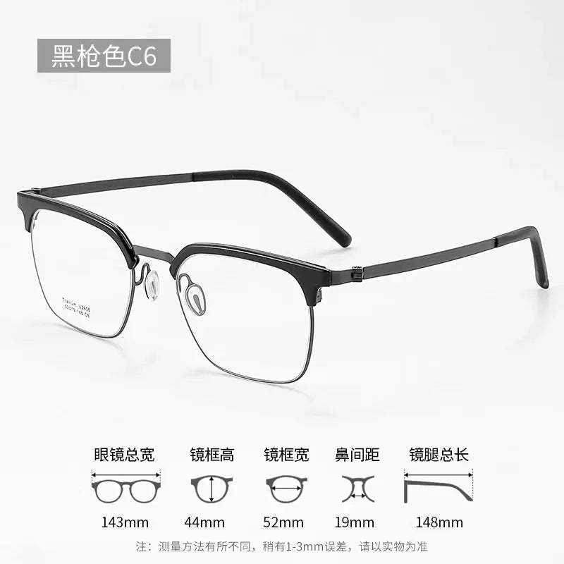 Unisex Browline Full Rim Titanium Prescription Glasses 2606 — view 7 | Rx Spectacle