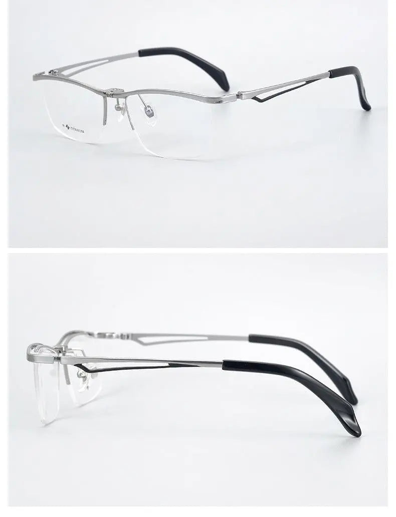 Unisex Rectangular Semi-Rimless Titanium Prescription Glasses T18044 — view 12 | Rx Spectacle