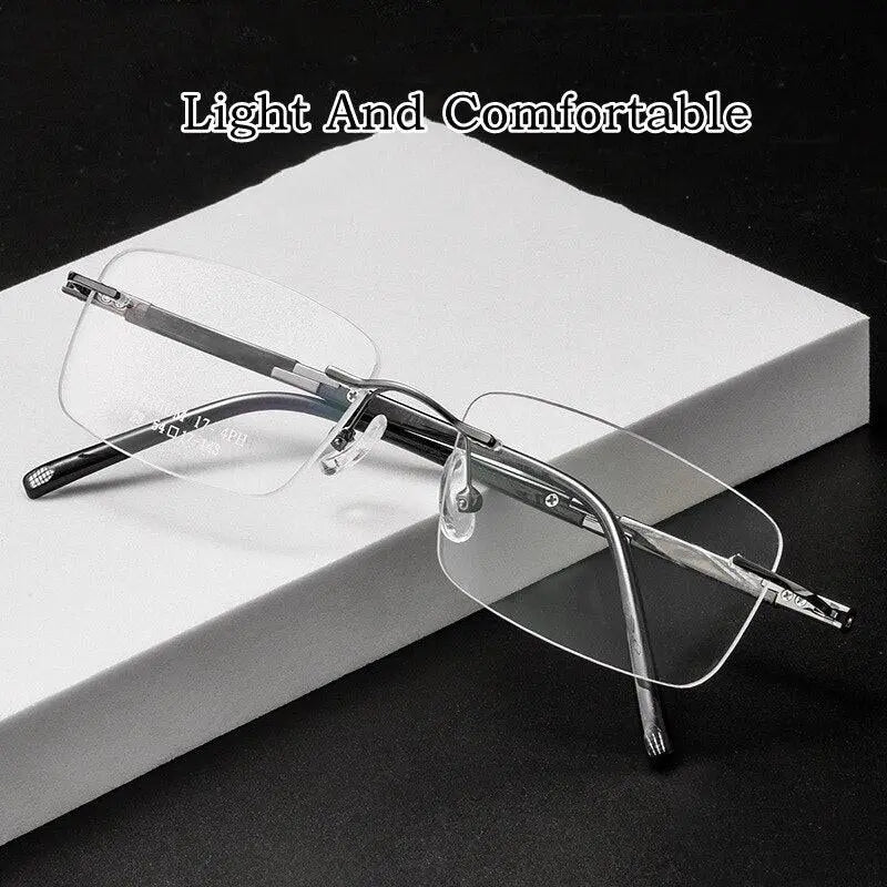 Men's Square Rimless Titanium Prescription Glasses Z9WK — view 7 | Rx Spectacle