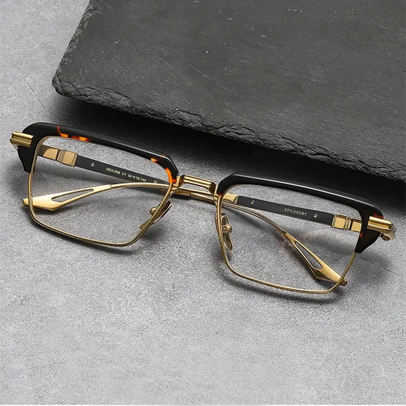 Unisex Square Full Rim Titanium Oversized Prescription Glasses D008 — view 2 | Rx Spectacle