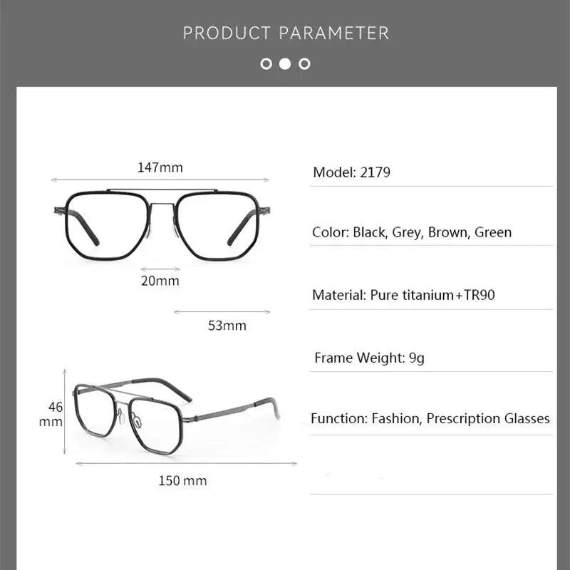 Men's Square Full Rim Titanium Double Bridge Prescription Glasses 217900 — view 2 | Rx Spectacle