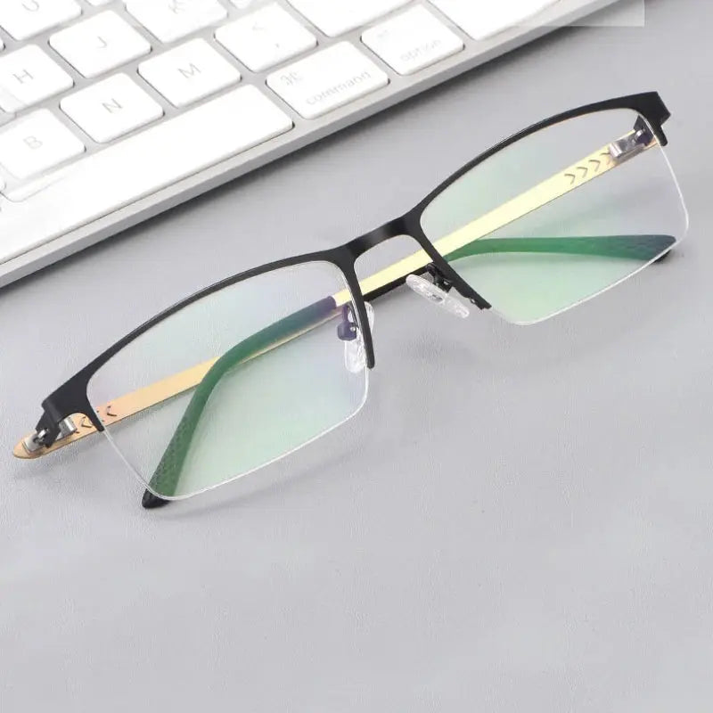 Unisex Rectangular Semi-Rimless Alloy Prescription Glasses 984100 — view 1 | Rx Spectacle