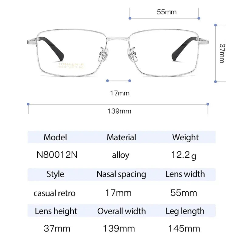 Unisex Square Full Rim Titanium Prescription Glasses N80012n — view 2 | Rx Spectacle
