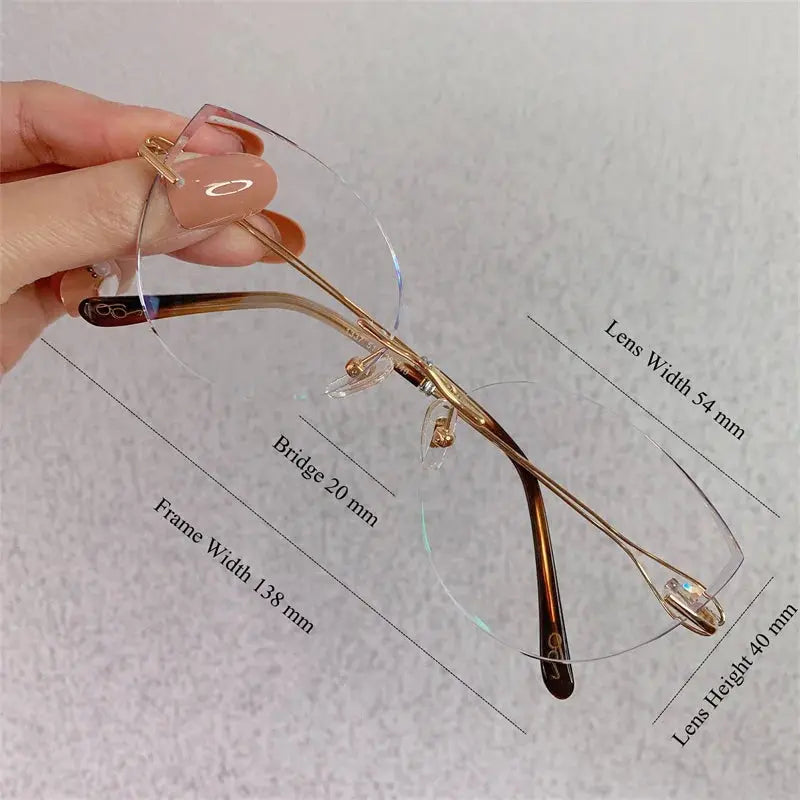 Women's Cat Eye Rimless Titanium Prescription Glasses 1337 — view 6 | Rx Spectacle