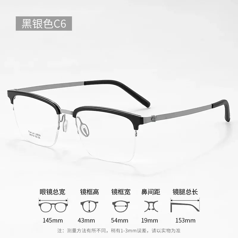 Unisex Square Semi-Rimless Titanium Prescription Glasses 2609 — view 3 | Rx Spectacle