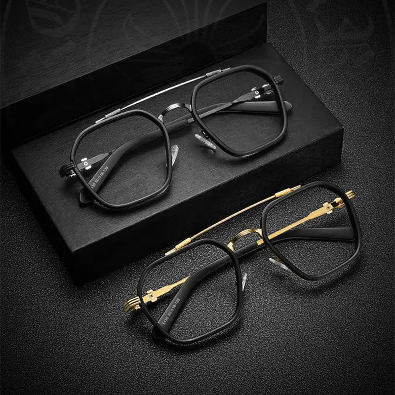 Men's Square Full Rim Titanium Double Bridge Prescription Glasses 82056 — view 3 | Rx Spectacle