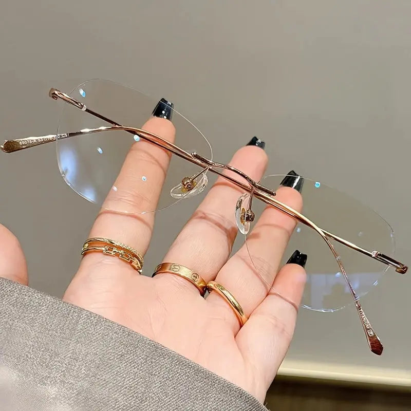 Women's Cat Eye Rimless Titanium Prescription Glasses Y1690 — view 5 | Rx Spectacle
