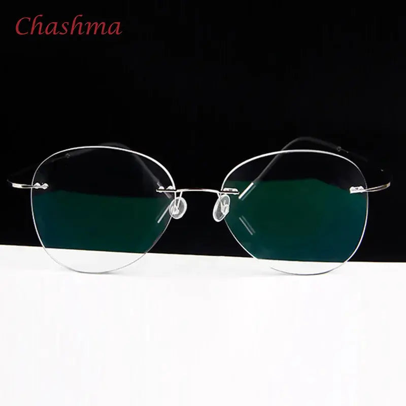 Unisex Cat Eye Rimless Titanium Prescription Glasses 003 — view 10 | Rx Spectacle