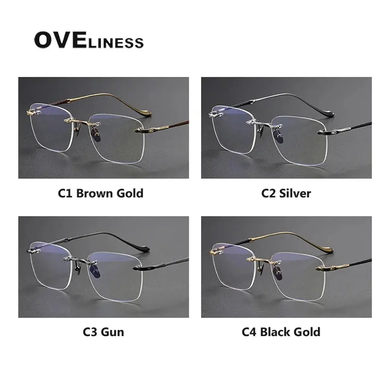Unisex Square Rimless Titanium Prescription Glasses 80956 — view 4 | Rx Spectacle