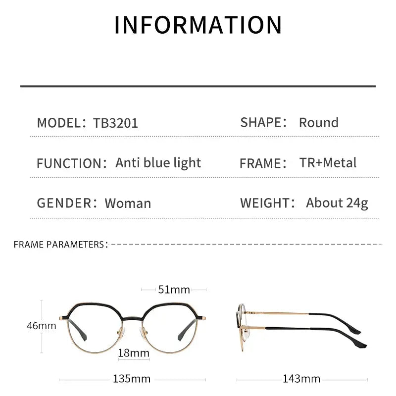 Women's Polygon Full Rim TR90 Prescription Glasses 3201 — view 3 | Rx Spectacle
