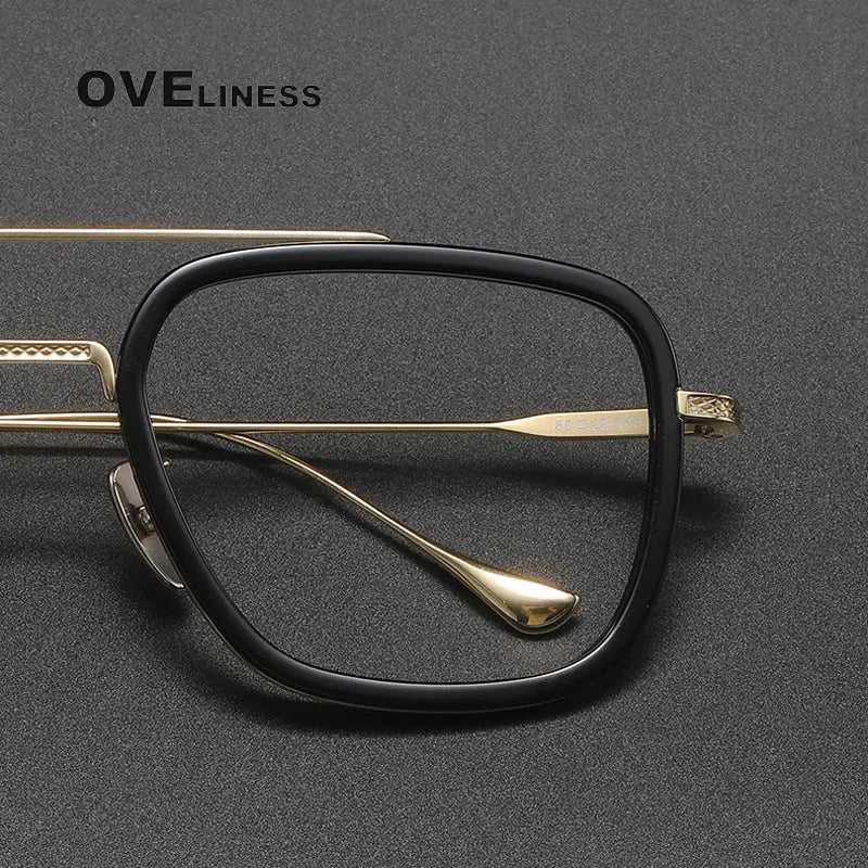 Unisex Square Full Rim Titanium Double Bridge Prescription Glasses I0006 — view 3 | Rx Spectacle