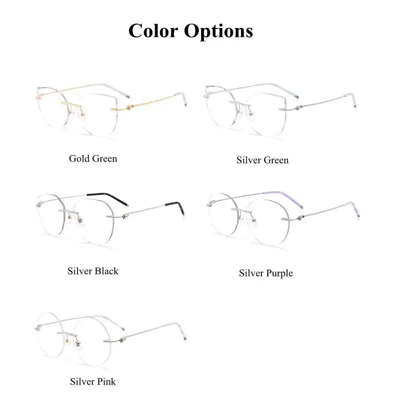 Unisex Cat Eye Rimless Titanium Prescription Glasses 8587 — view 5 | Rx Spectacle