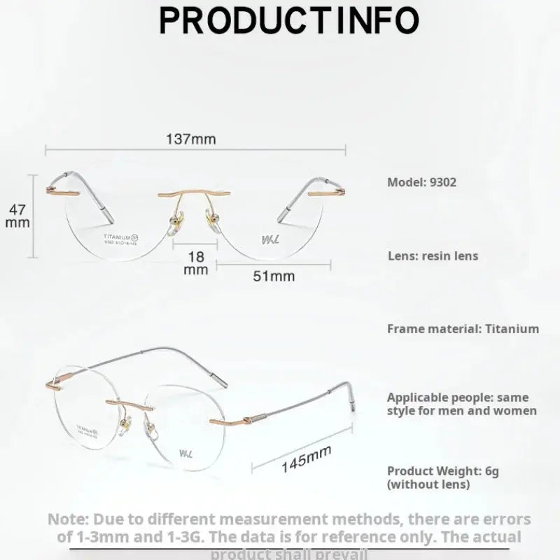Women's Round Rimless Titanium Flat Top Prescription Glasses 729302 — view 2 | Rx Spectacle