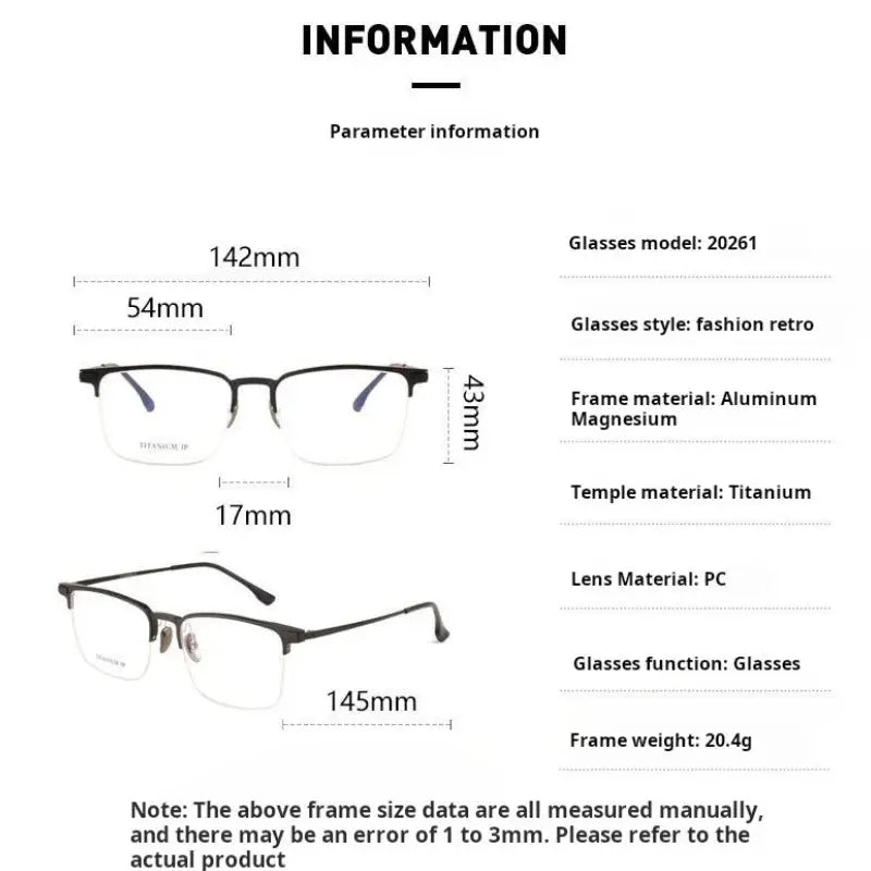 Unisex Square Full Rim Titanium Prescription Glasses 20261 — view 2 | Rx Spectacle
