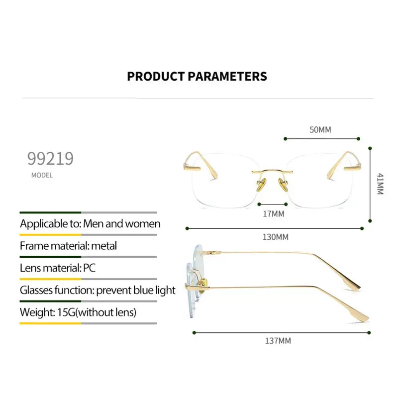 Women's Square Rimless Titanium Prescription Glasses 99219 — view 4 | Rx Spectacle