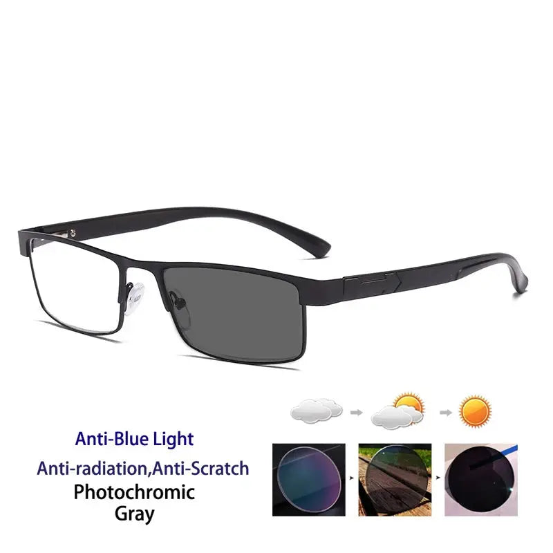 Men's Square Full Rim Stainless Steel Reading Glasses 429070 — view 5 | Rx Spectacle