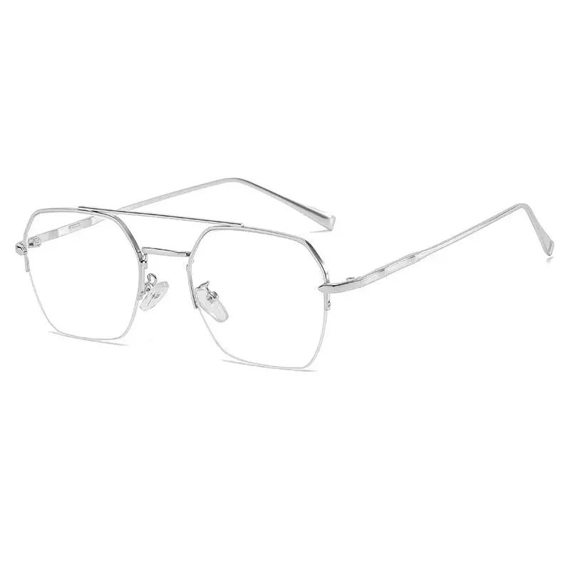 Men's Square Semi-Rimless Alloy Double Bridge Prescription Glasses 31752 — view 5 | Rx Spectacle