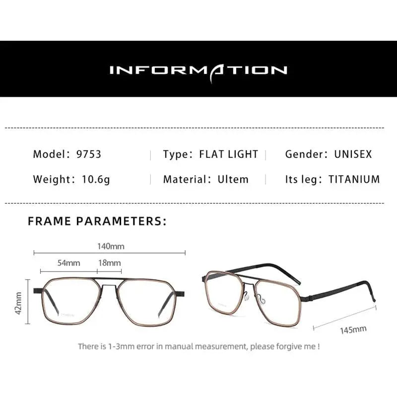 Unisex Polygon Full Rim Titanium Double Bridge Prescription Glasses 9753 — view 8 | Rx Spectacle