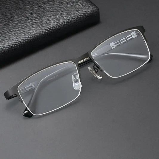 Men's Square Semi-Rimless Titanium Prescription Glasses 94099 — view 1 | Rx Spectacle